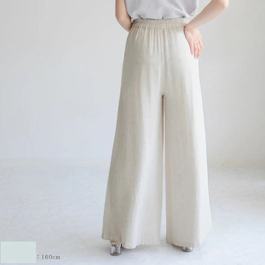 Pantalones anchos de lino y algodón para mujer, informales, holgados, de cintura media, de color liso