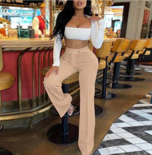Pantalones casuales de color sólido de moda para mujer