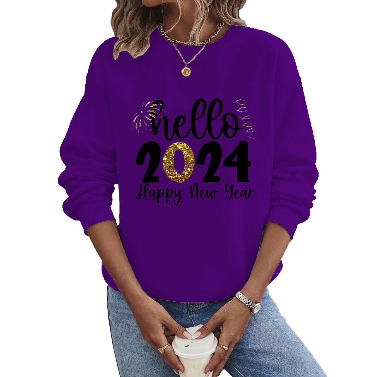 Sudadera informal de manga larga y cuello redondo de talla grande 2024