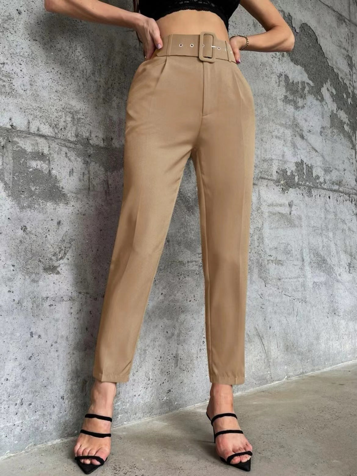 Pantalones casuales de pierna recta de color sólido para mujer