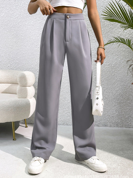Pantalones rectos holgados con cintura alta y drapeados casuales a la moda para mujer