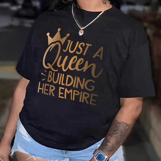 Camiseta informal holgada de talla grande para mujer, cuello redondo, manga corta, estampado de letras
