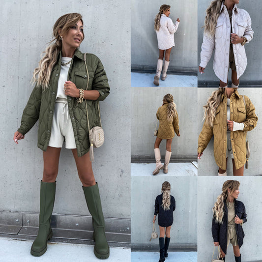 Abrigo informal de otoño e invierno para mujer, de color liso, con cuello alto y acolchado de un solo pecho.