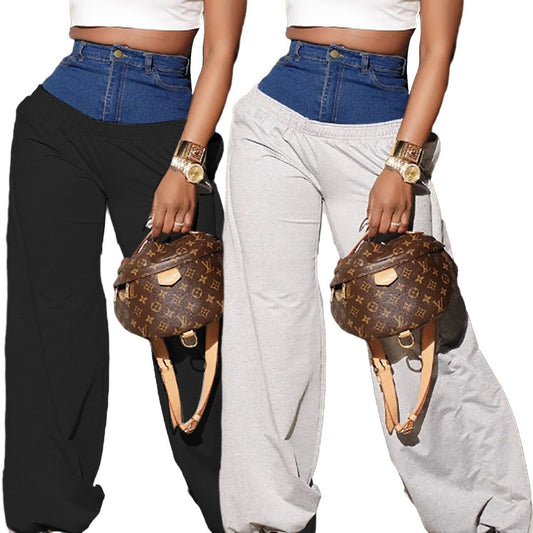 Pantalones anchos con costuras vaqueras informales de moda para mujer