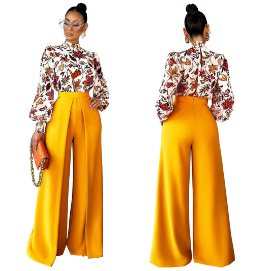 Pantalones casuales de cintura alta y pierna ancha de color sólido para mujer
