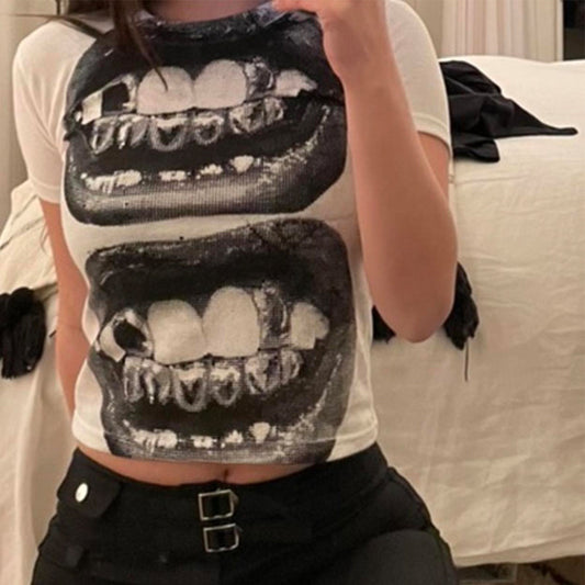 Camiseta de manga corta con estampado casual de moda para mujer