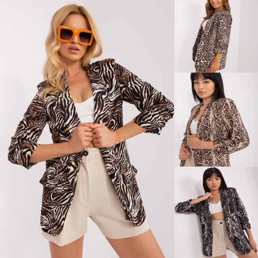 Chaqueta de traje de manga larga con estampado de leopardo y serpiente estilo británico informal para mujer