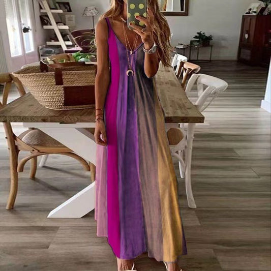 Vestido largo informal con estampado de arcoíris degradado bohemio para mujer