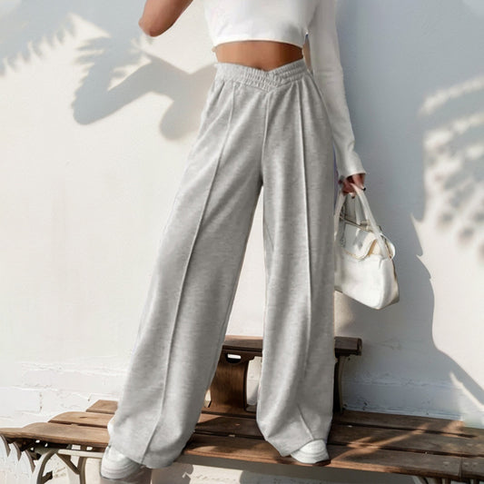 Pantalones anchos con costuras de cintura alta y forma de V para mujer