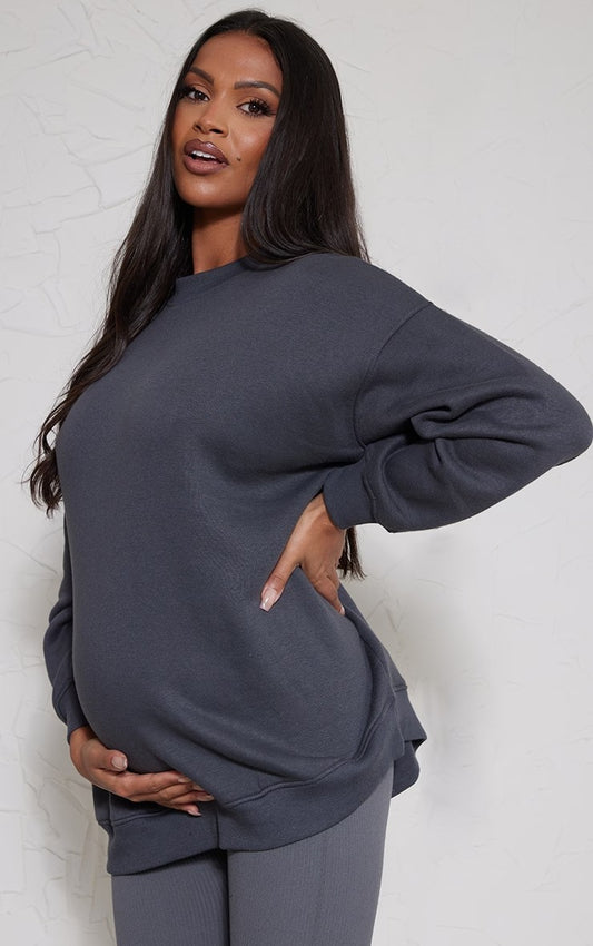 Sudadera de maternidad de manga larga de color liso informal para mujeres embarazadas