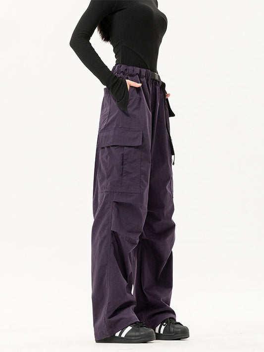 Fashion Women Multi-Pocket High Waist Wide Leg Casual Cargo Pants