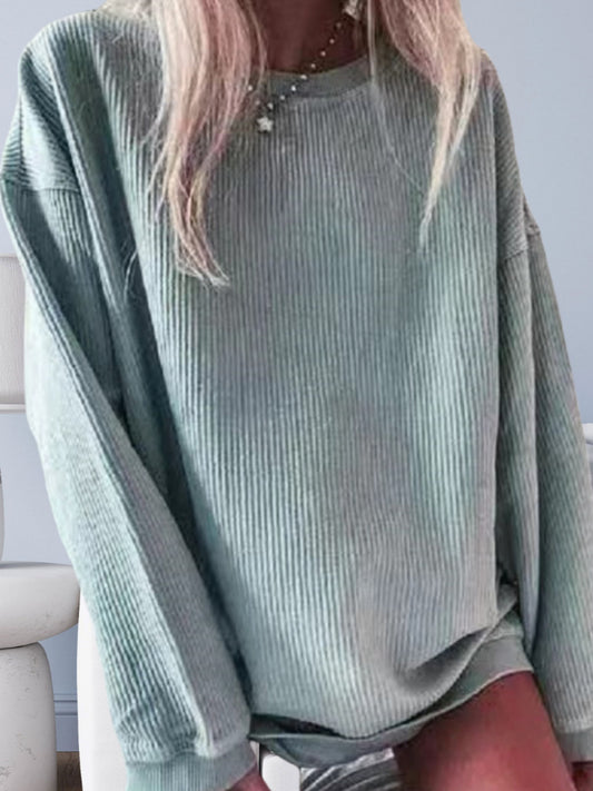 Sudadera de punto de manga larga con cuello redondo y color liso holgada informal a la moda para mujer