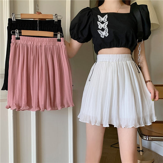 Falda plisada de gasa de cintura alta para mujer, informal, de color liso, para verano