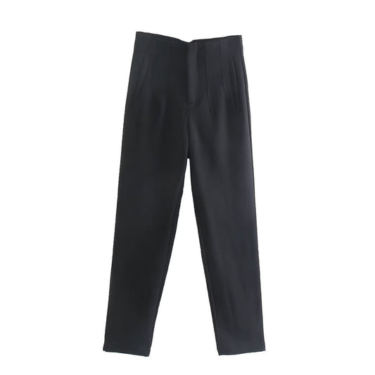 Pantalones casuales de cintura alta de color sólido a la moda para mujer