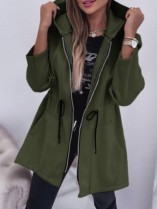 Chaqueta con capucha informal de color liso a la moda para mujer