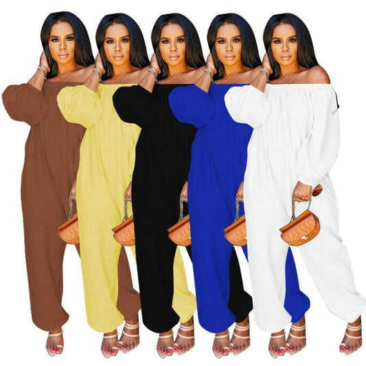 Women Solid Color Casual Off-The-Shoulder Jumpsuits