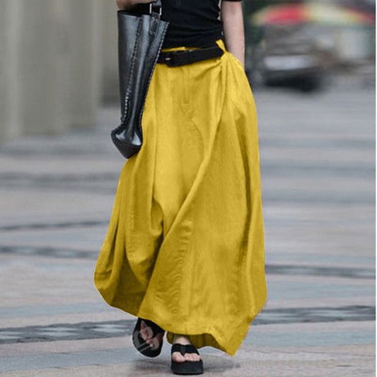 Falda de cintura alta de color sólido informal de moda para mujer