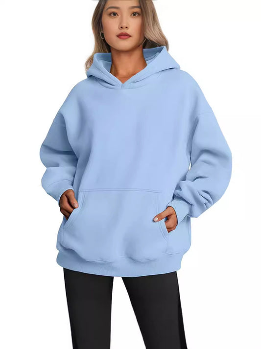 Sudadera con capucha para mujer, informal, holgada, de color liso, con bolsillos y manga larga, para otoño e invierno