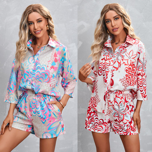 Vacation Women Casual Floral Print Shorts Set