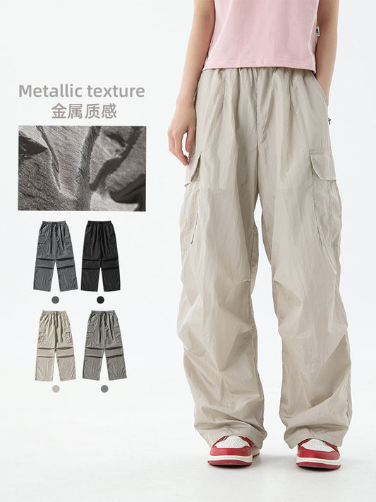 Pantalones cargo deportivos casuales de nailon y metal sencillos para mujer