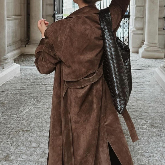 Abrigo largo con cordones informal y cálido para mujer de otoño e invierno.