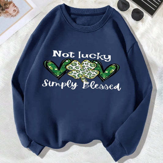 Spring Women Casual Crew Neck Four-Leaf Clover Long Sleeve Sweatshirt