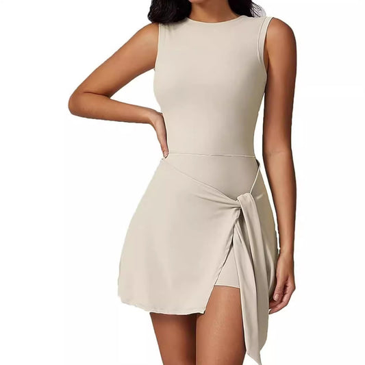 Vestido deportivo informal de moda para mujer, ajustado, sin mangas y con cuello redondo, anti-caminar