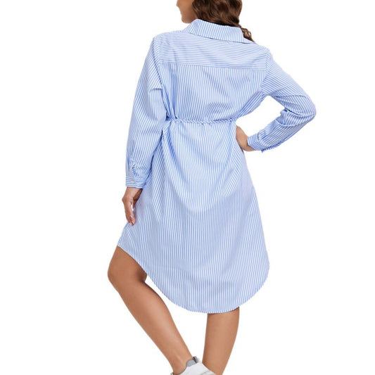 Vestido de maternidad informal con solapa y manga larga a rayas