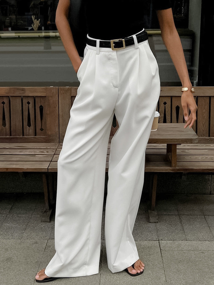 Pantalones holgados de cintura alta sencillos e informales a la moda para mujer