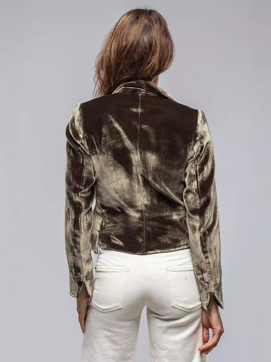 Chaqueta informal de color liso con un botón y corte entallado para mujer