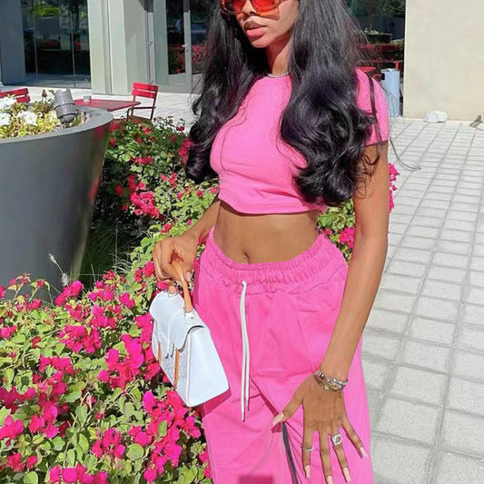 Pantalones deportivos holgados con cordones y cintura alta informales de moda para mujer