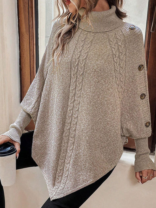 Women Fashion Casual High Collar Long Bat Sleeve Sweater