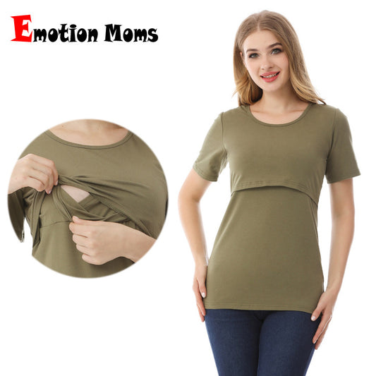 Camiseta de lactancia de color liso, informal, de manga corta, para embarazadas