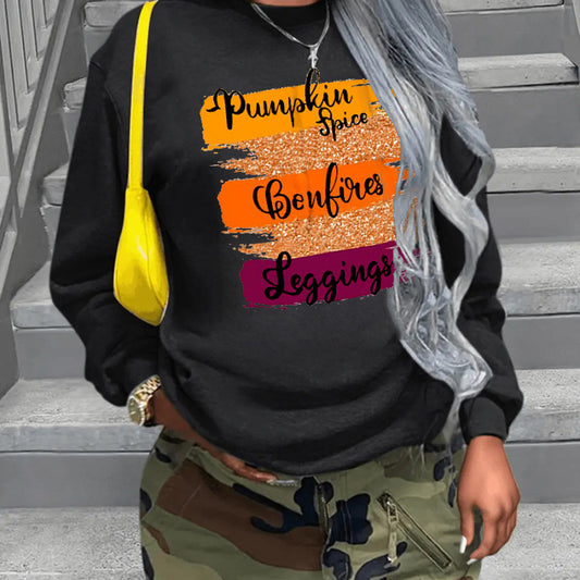 Women Casual Edgy Graphic Letter Printed Long Sleeve Round Neck Casual Plus Size Loose Sweatshirt