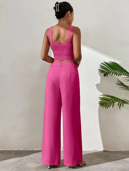 Conjunto de top y pantalón corto de color liso informal a la moda para mujer
