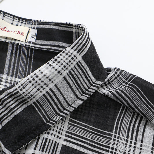 Camisa de gasa de manga larga a cuadros informal de moda de verano para mujer, talla grande