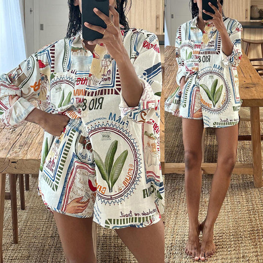 Conjunto de dos piezas de blusa holgada informal de manga larga con cordón y bolsillo para mujer