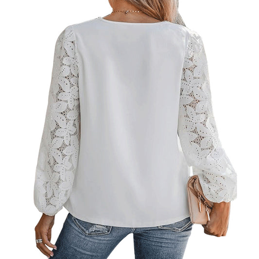 Blusa informal de manga larga con agujeros en color liso a la moda para mujer