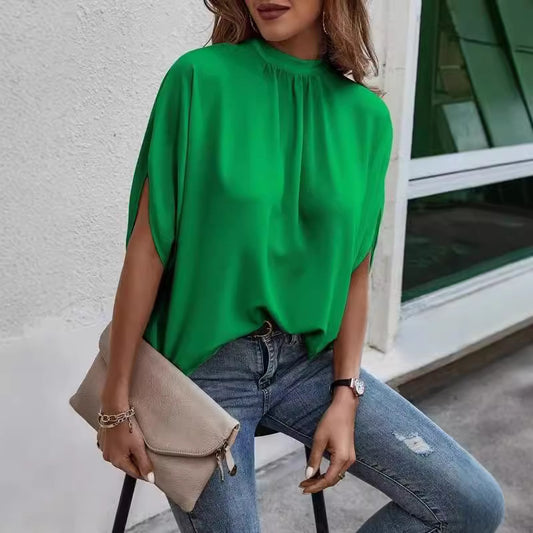 Blusa informal de verano con mangas murciélago y color liso para mujer