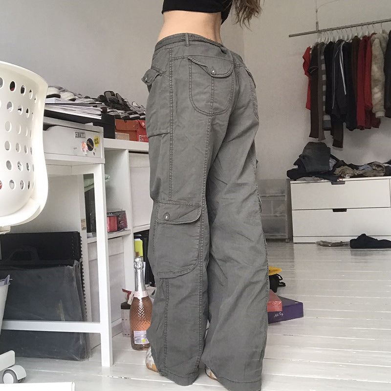 Pantalones cargo holgados de cintura baja para mujer, estilo vintage, con bolsillos