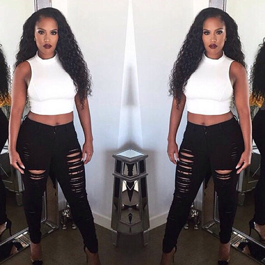 Vaqueros ajustados, informales, ajustados y rotos para mujer