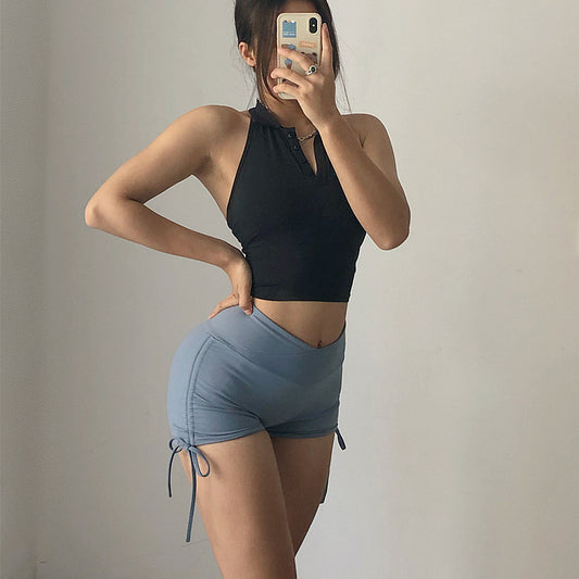 Camiseta tipo polo para mujer, ajustada, informal, de secado rápido, para fitness, yoga, sin mangas, estilo halter.