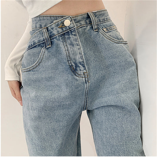 Vaqueros casuales de pierna ancha de color liso para mujer