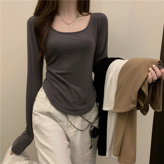 Camiseta informal de manga larga de color liso para mujer de verano