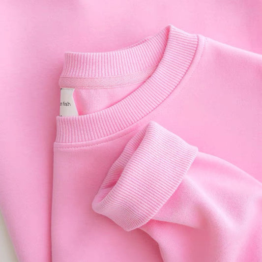Sudadera informal de manga larga con cuello redondo y color caramelo de macarrón para mujer