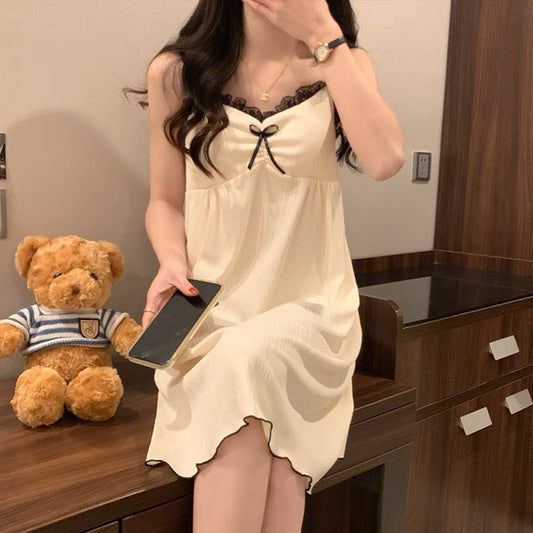 Women Casual Plain Lace Nightdress