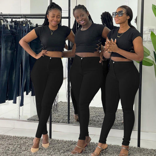 Vaqueros ajustados de cintura alta, elásticos y ajustados, informales, de color liso para mujer