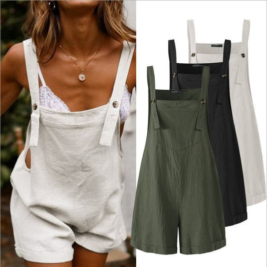 Women One-Piece Strap Solid Color Button Casual Rompers