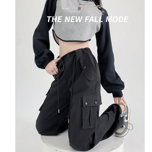 Women Fashion Casual Solid Color Cargo Pants
