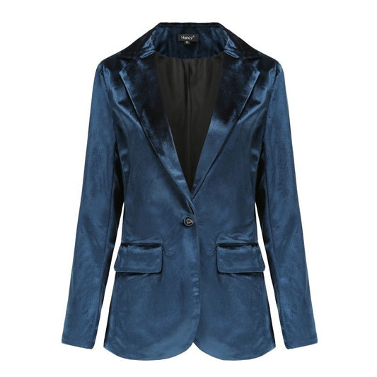 Blazer informal de manga larga de terciopelo dorado para mujer